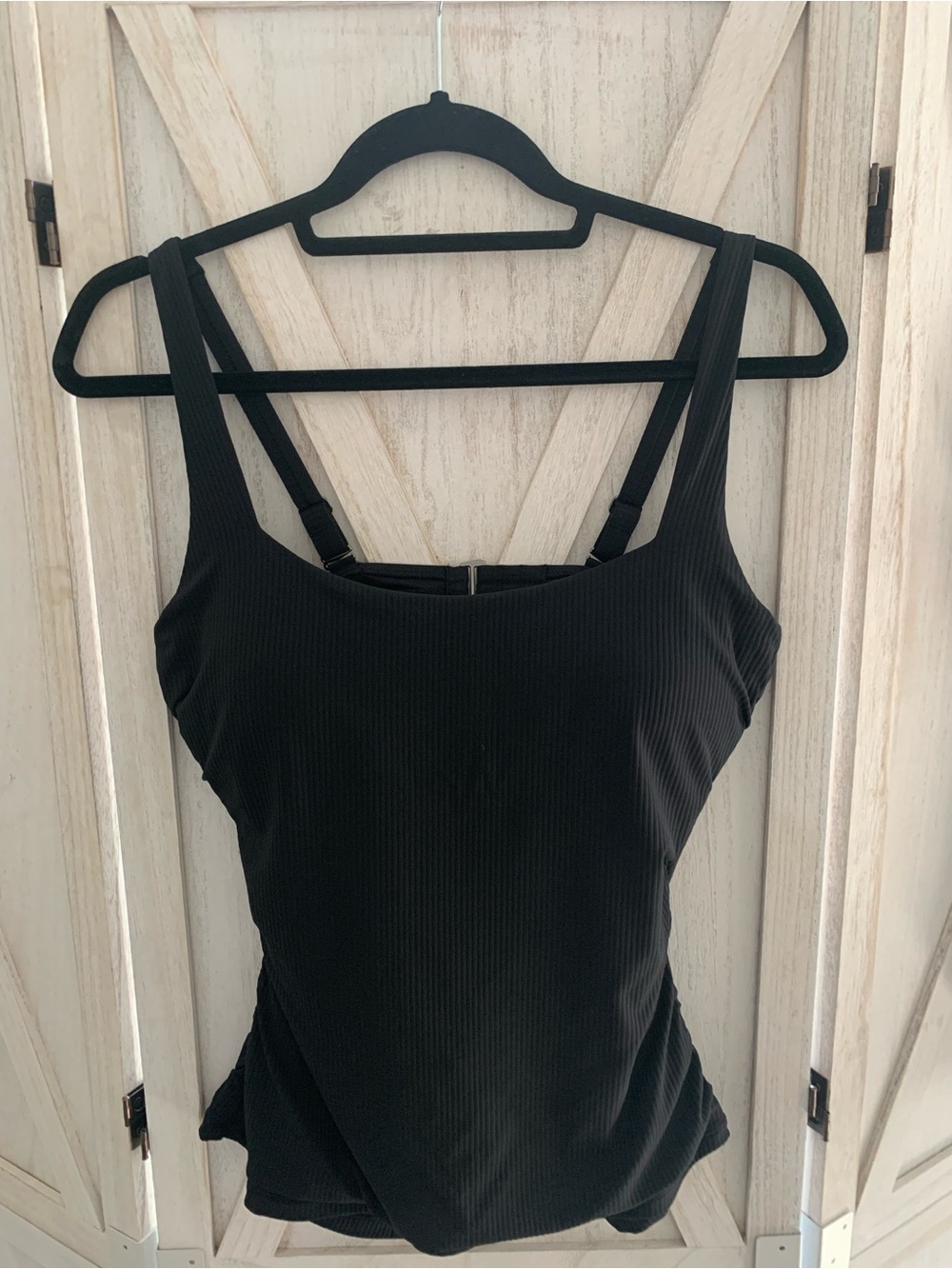 Athleta Black Ribbed Tankini swim top with Adjustable Straps
